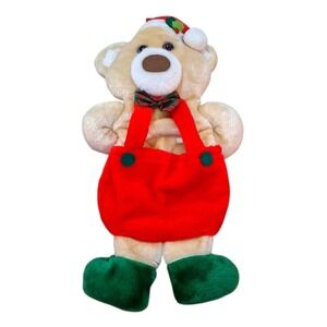 Vtg Tan Teddy Bear Christmas Stocking Plush Bib Overalls Stuffed Rennoc 1985 20"